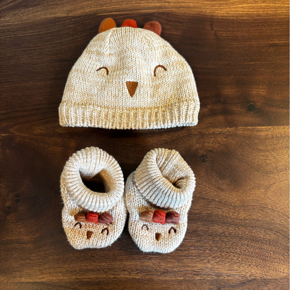 Carter's Knit Baby Turkey Booties and Hat Set